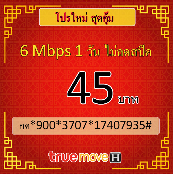 เน็ตทรู รายวัน 45 บาท 6mbps